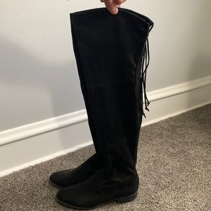 Unadivan Black Suede Flat Heel Over-the-Knee Boots size 8